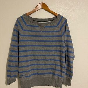Vans Gray and Blue Striped Women's Crewneck Sweater
